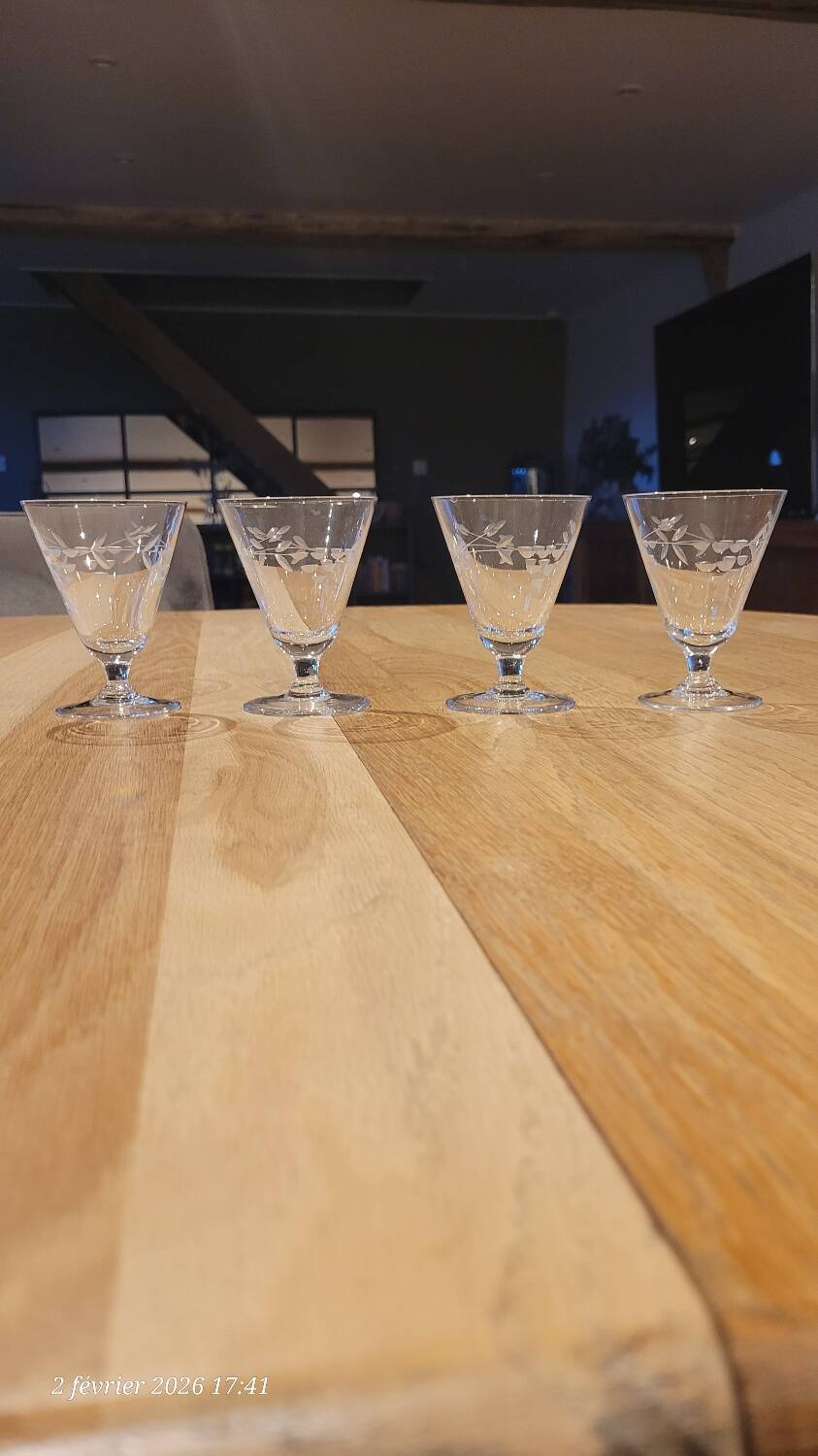 4 antique engraved glass glasses