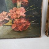 Old pitcher painting with carnations