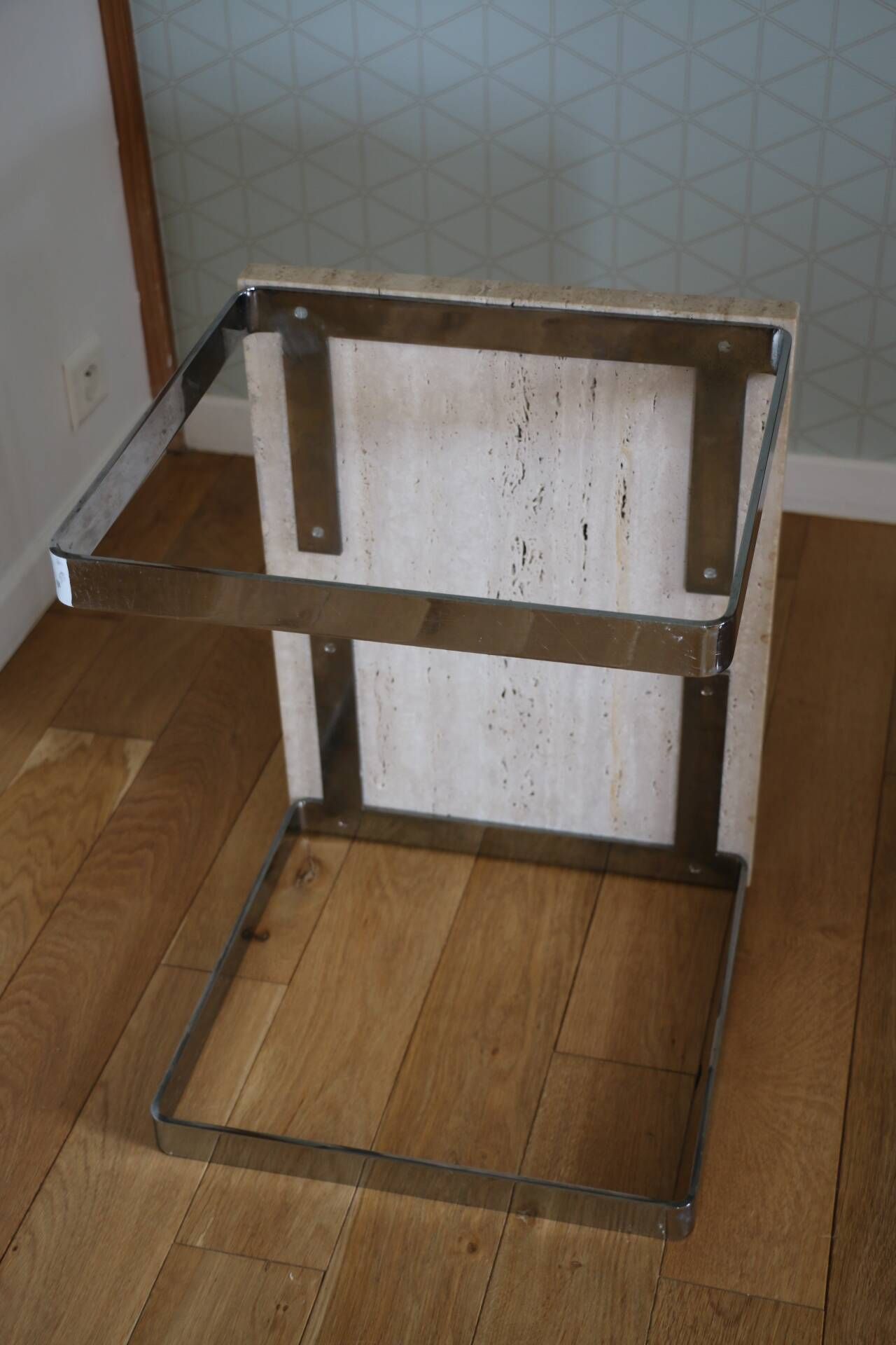 2 nesting tables chrome steel travertine