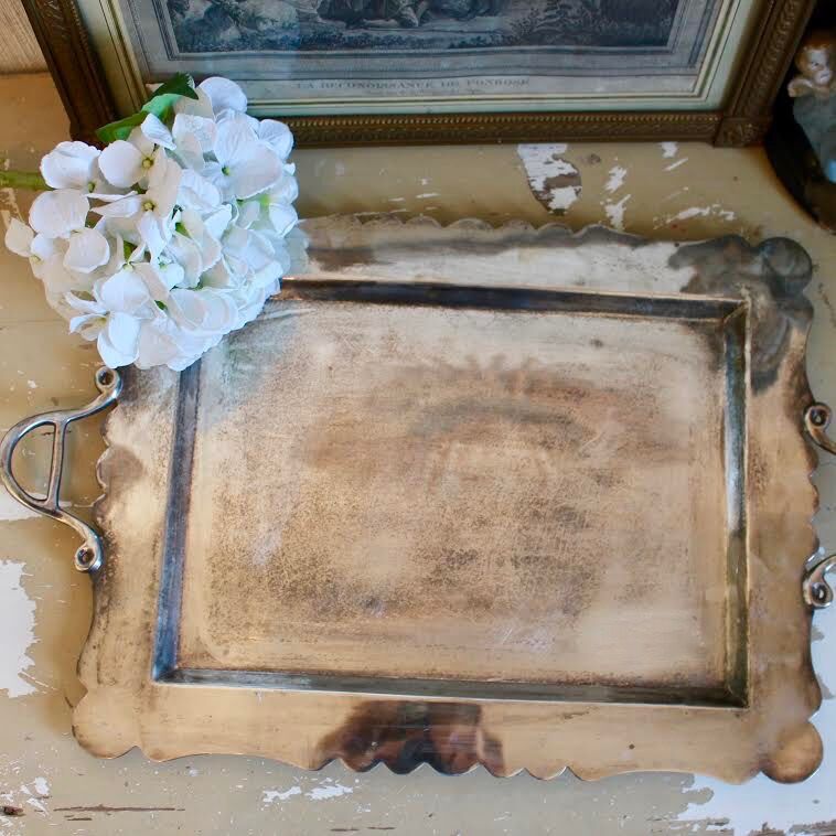 Old silver metal serving tray