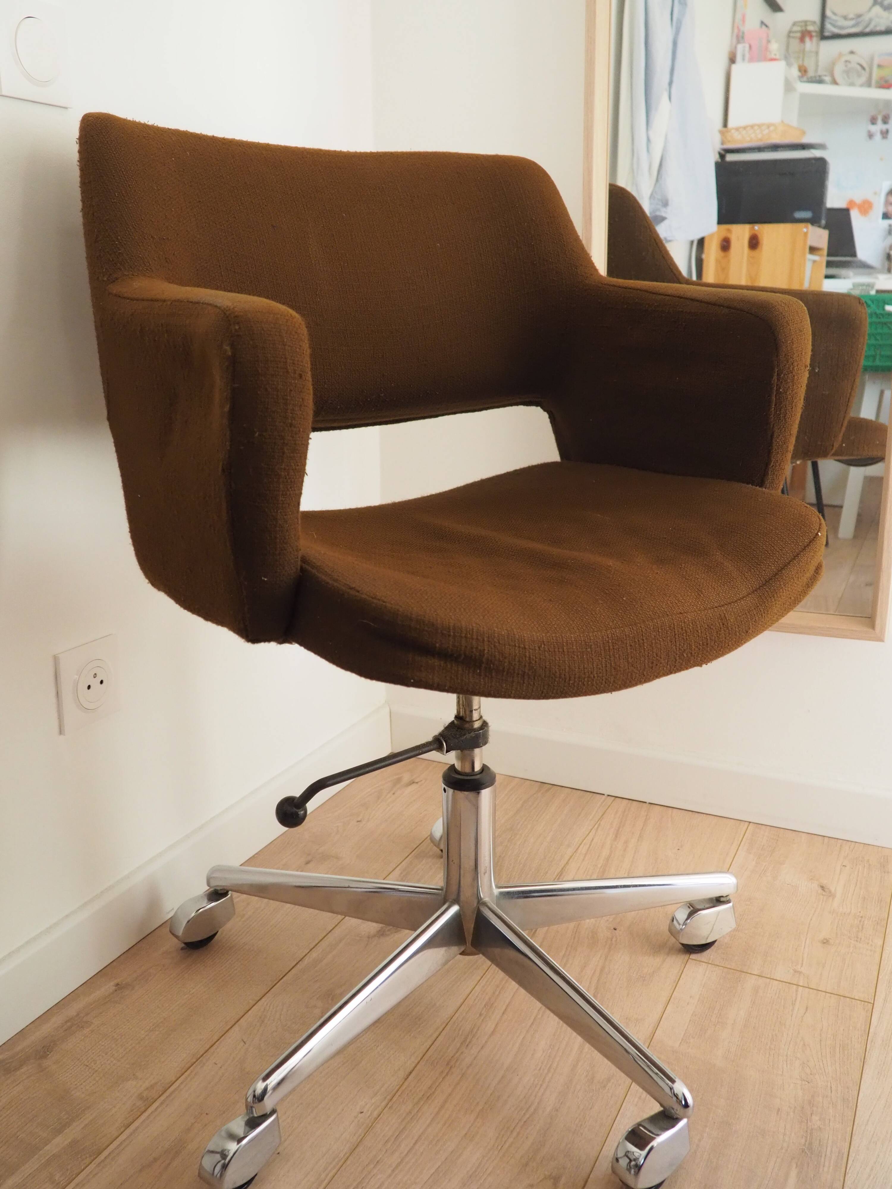 Fauteuil de bureau marron à roulettes, Allemagne 1970