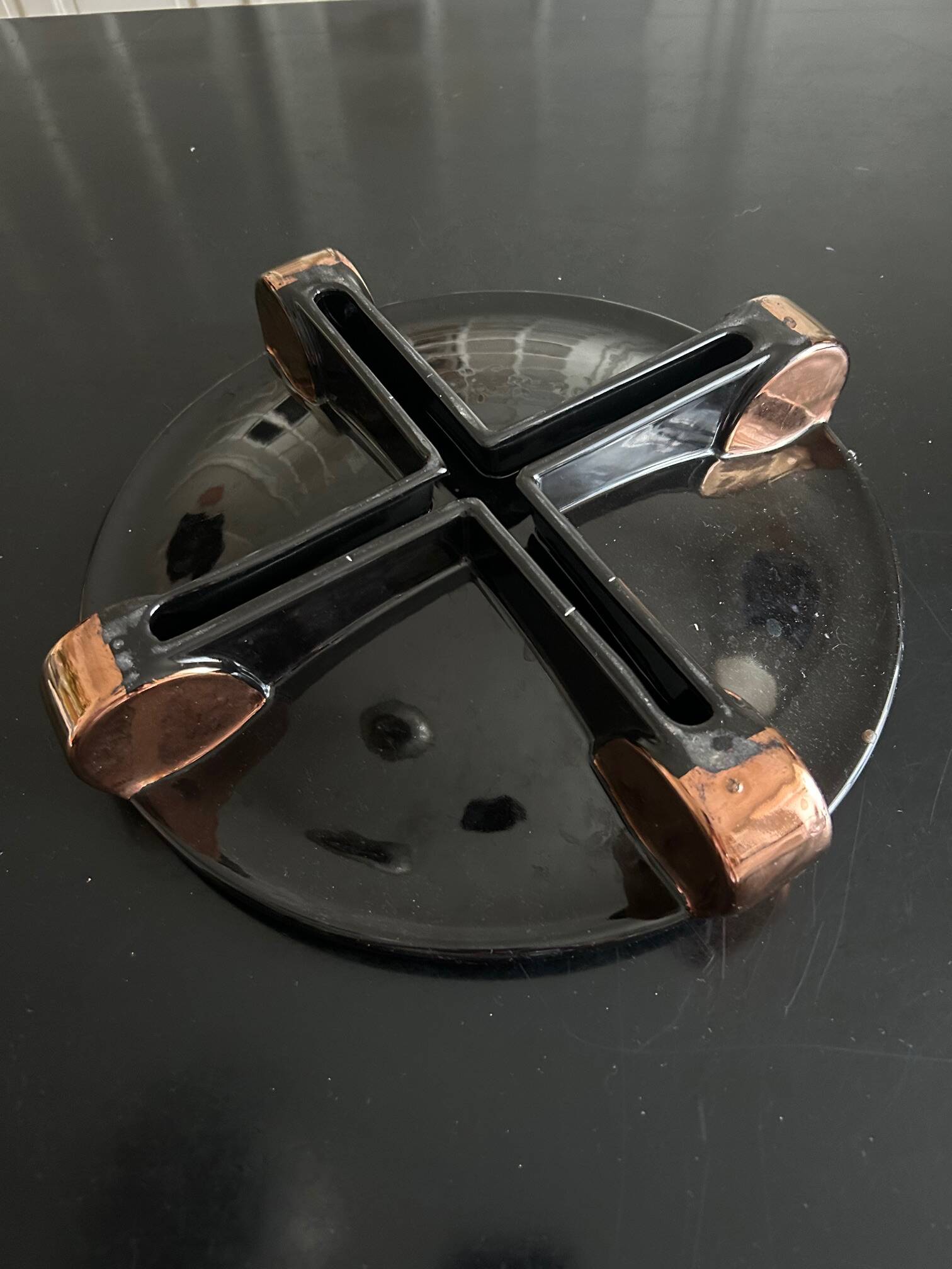 black and bronze art deco earthenware dish
