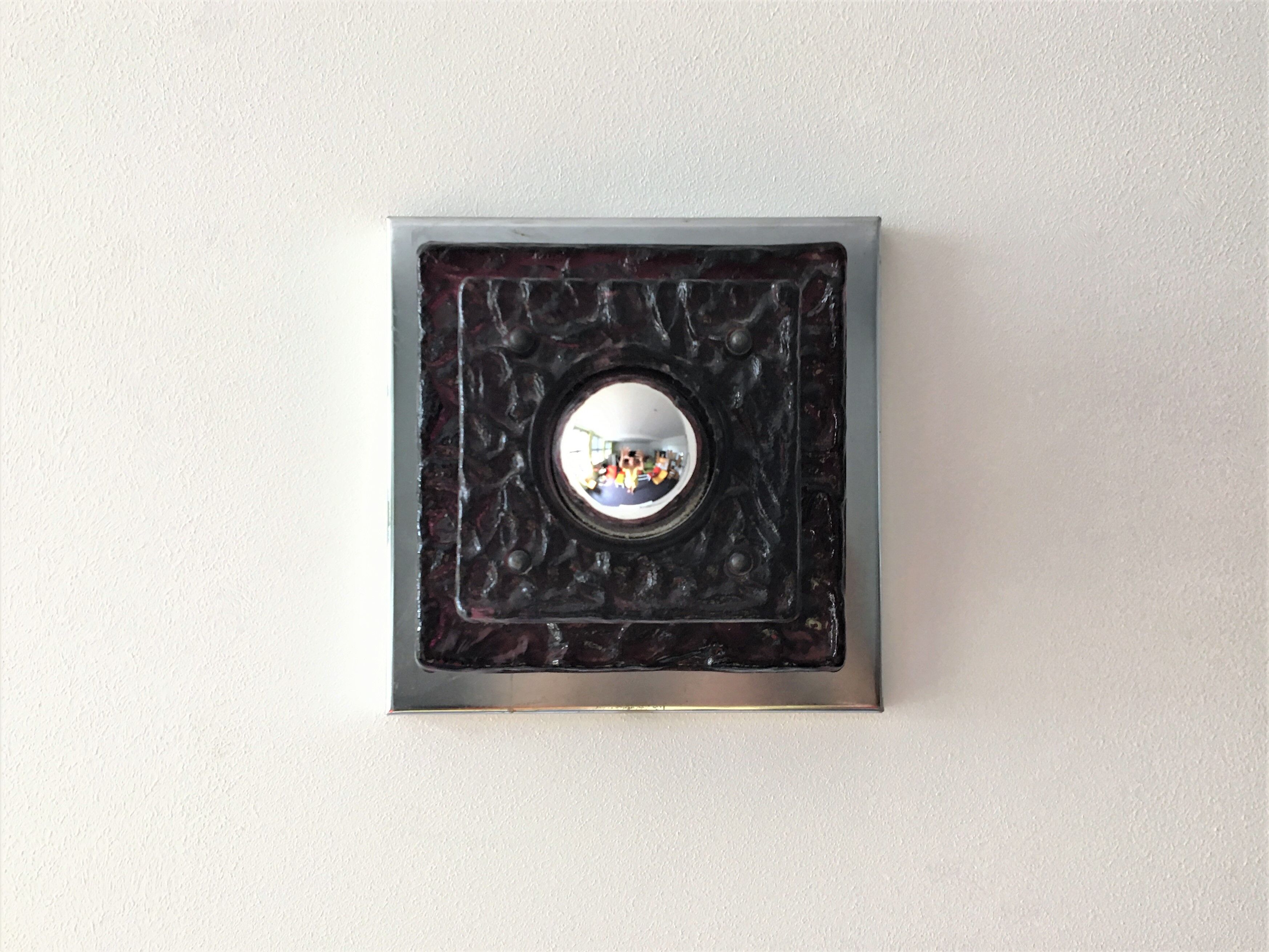 Set of 2 vintage square glass and chrome wall lamps, 1970s