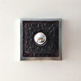 Set of 2 vintage square glass and chrome wall lamps, 1970s