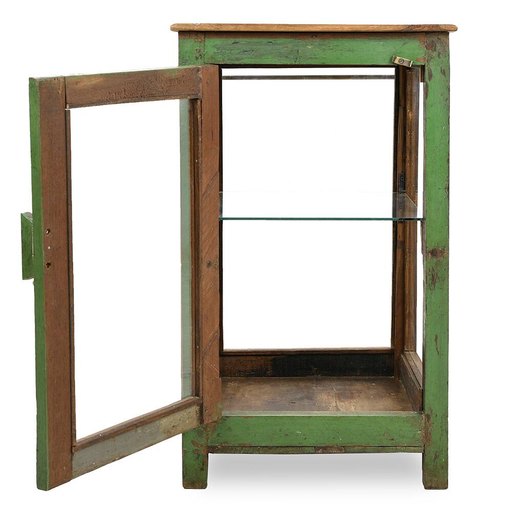 Showcase on patinated wooden legs