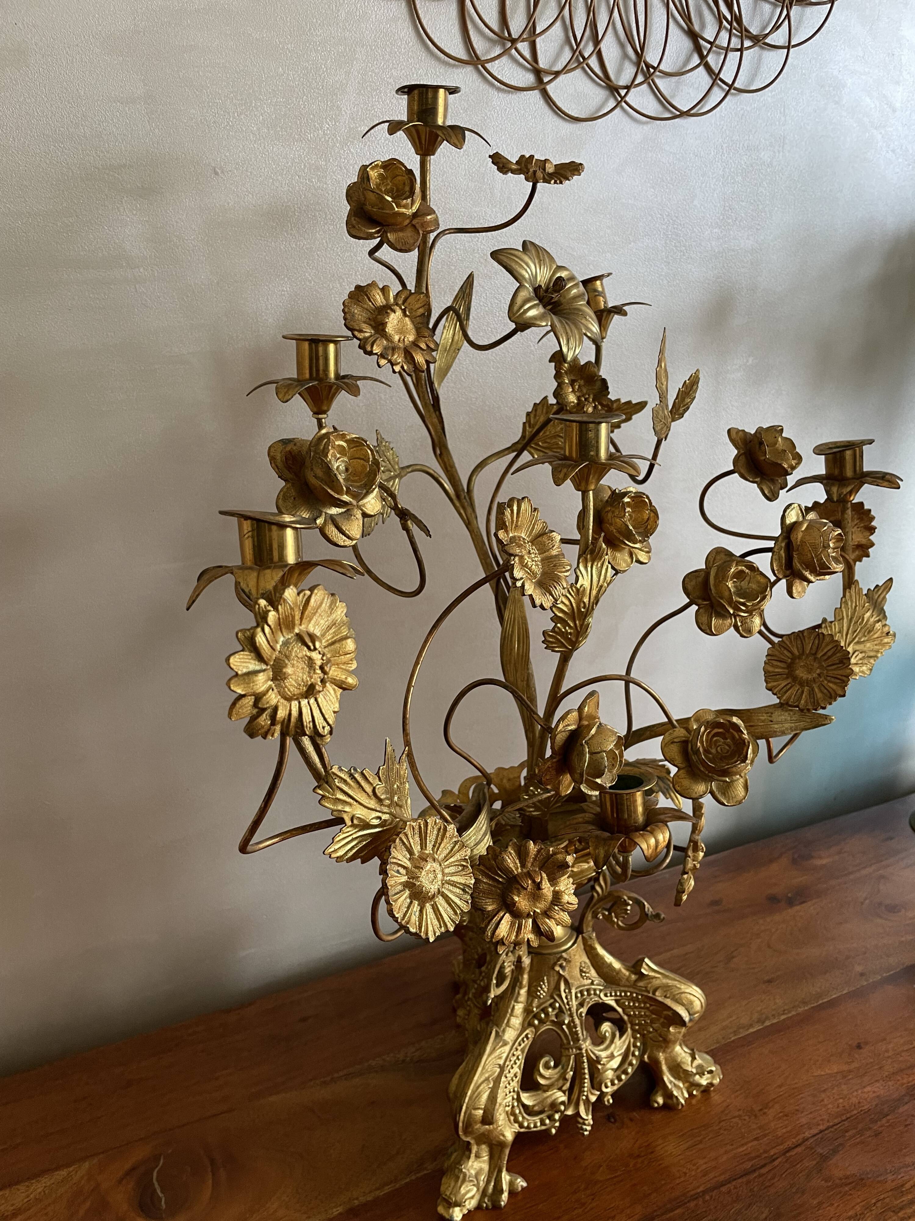 Brass church candelabra with fleur-de-lys