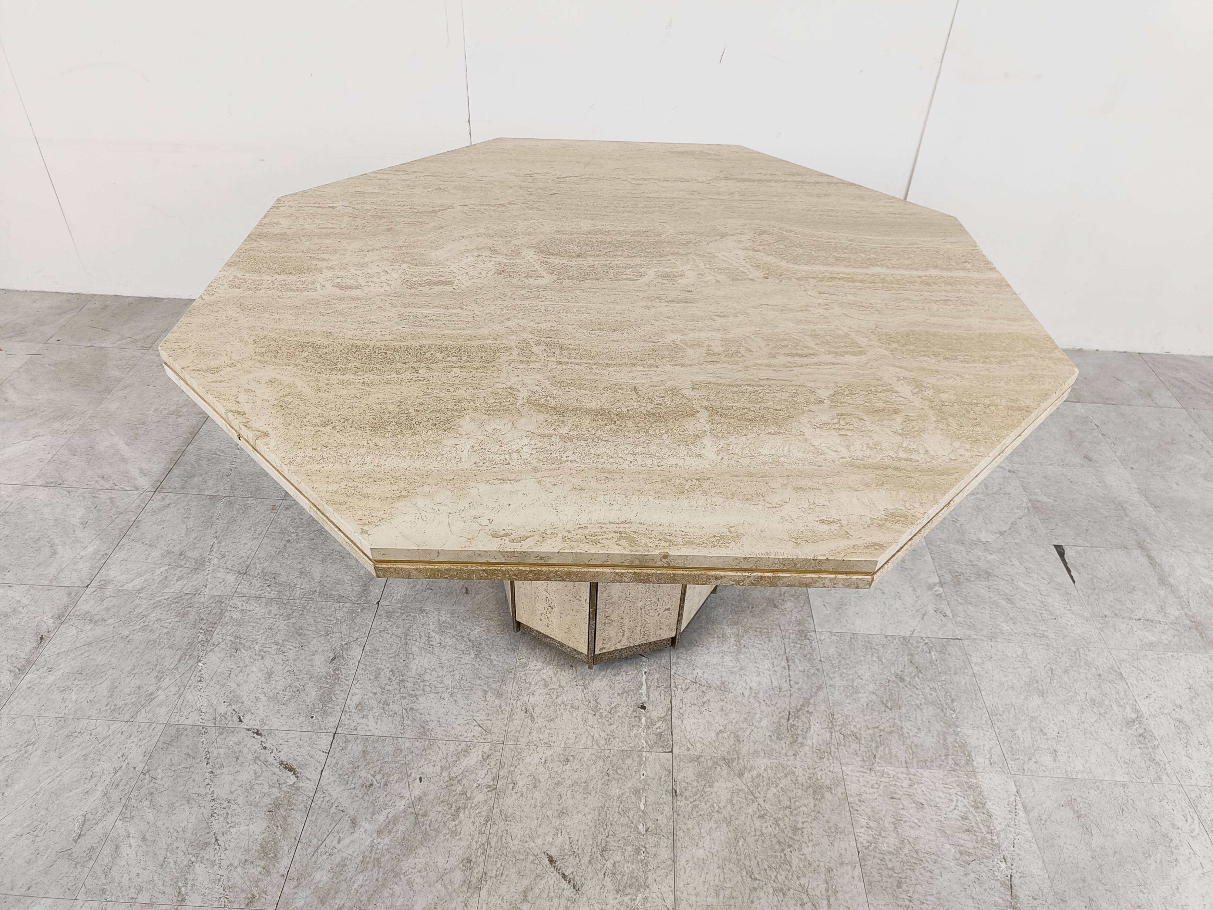 Travertine and Brass dining table, 1970s