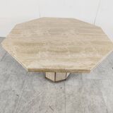 Travertine and Brass dining table, 1970s