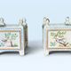 Pair of square flower pots, porcelain planters from Limoges, signed.