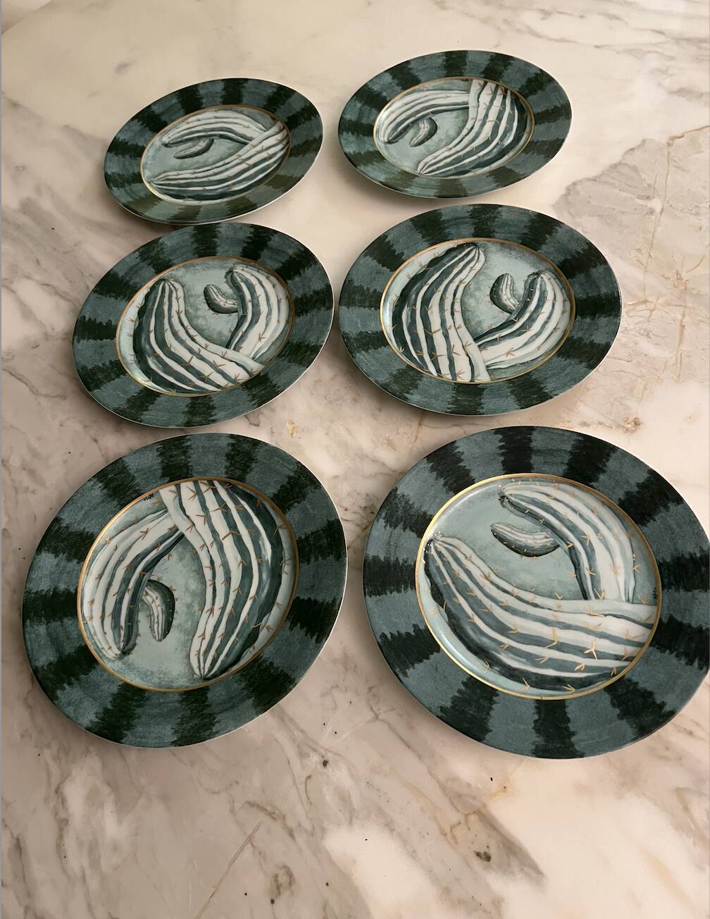 6 Cactus porcelain dessert plates by Hilton McConnico for Daum