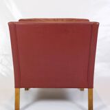 Armchair Model 2207 Made In Red Leather & Oak Frame By Børge Mogensen From 1960s