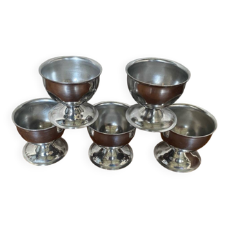 Set of 5 guy degrenne stainless steel egg cups made in france vintage