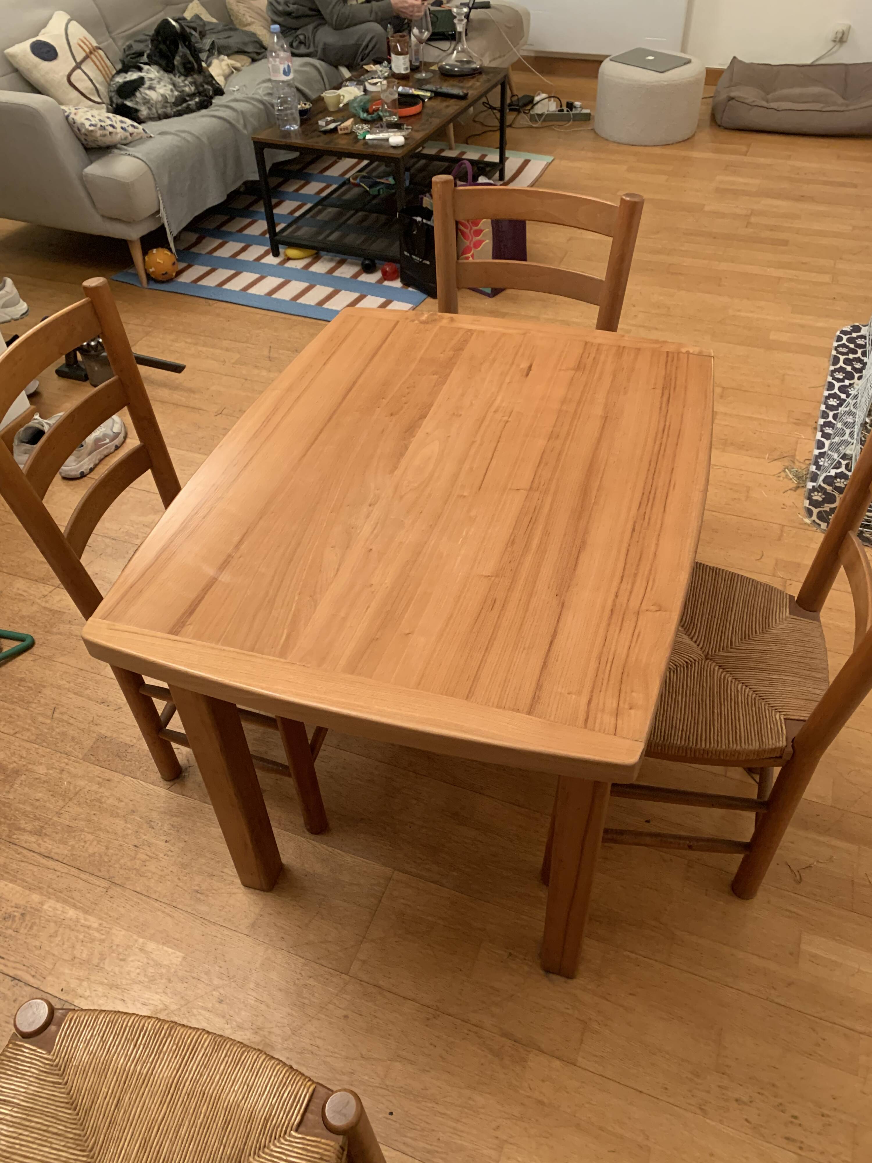 Wooden and wicker table and chairs