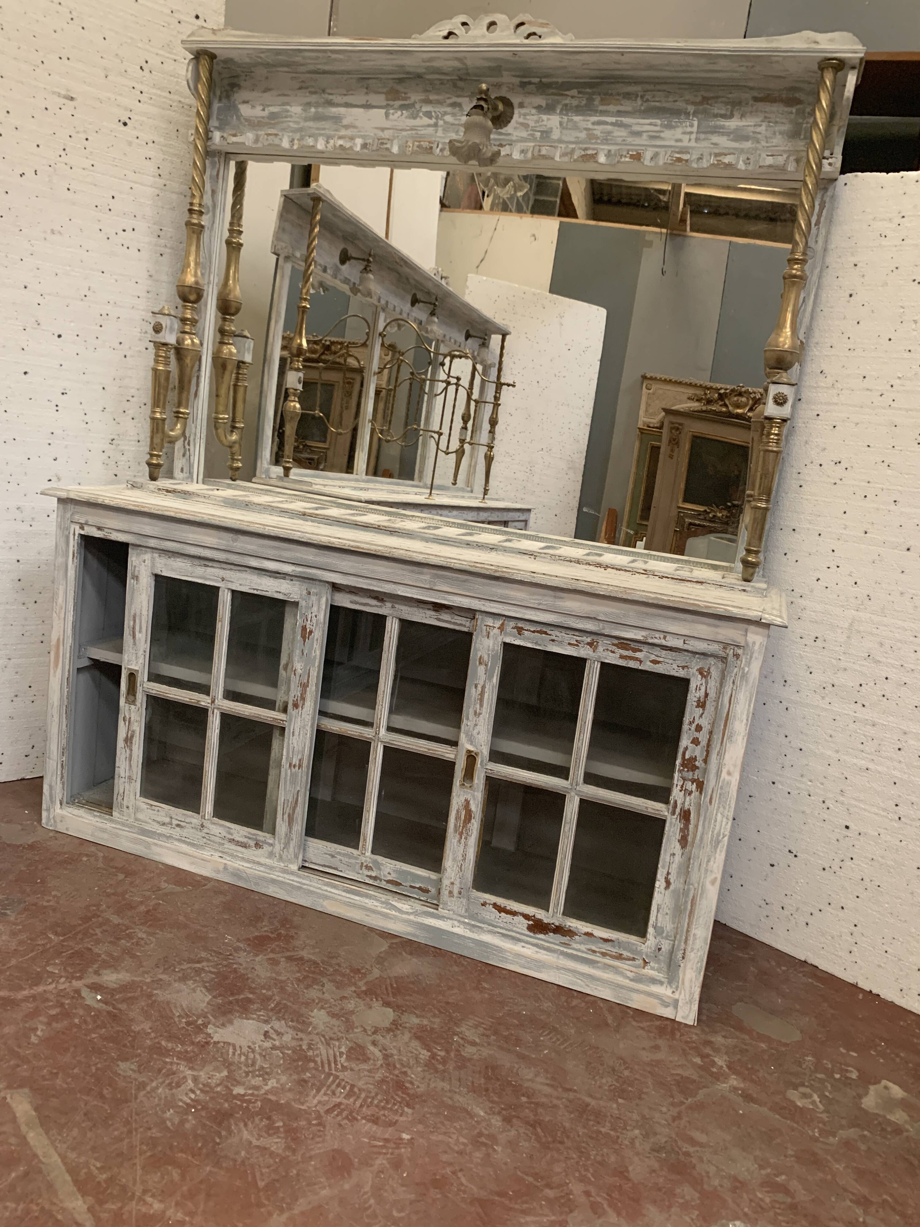 Store counter with sliding door patinated wood XX century