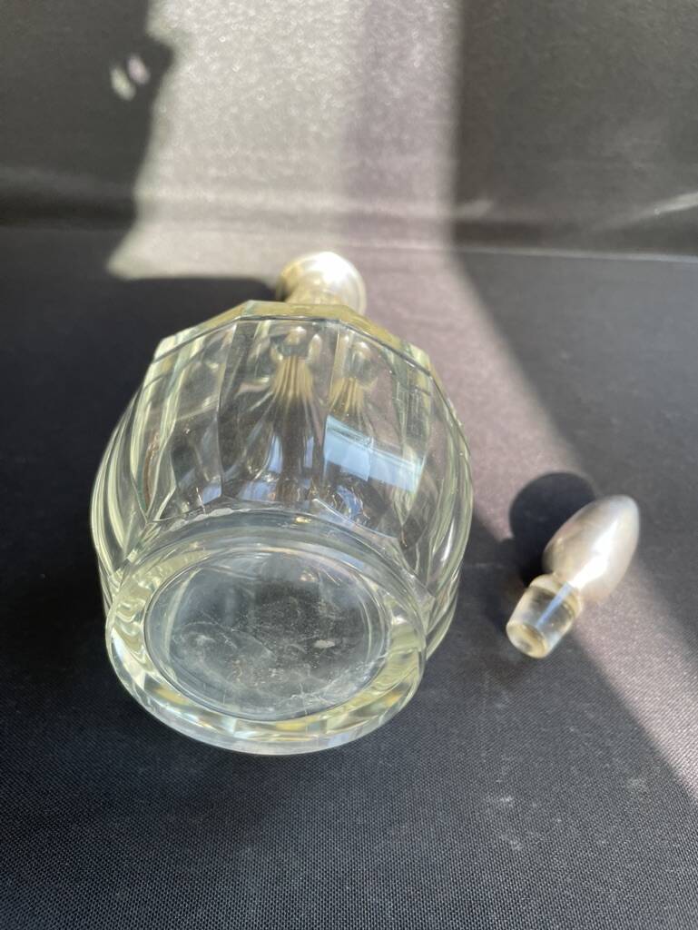 Liqueur carafe cut crystal and hallmarked silver Head of Minerva