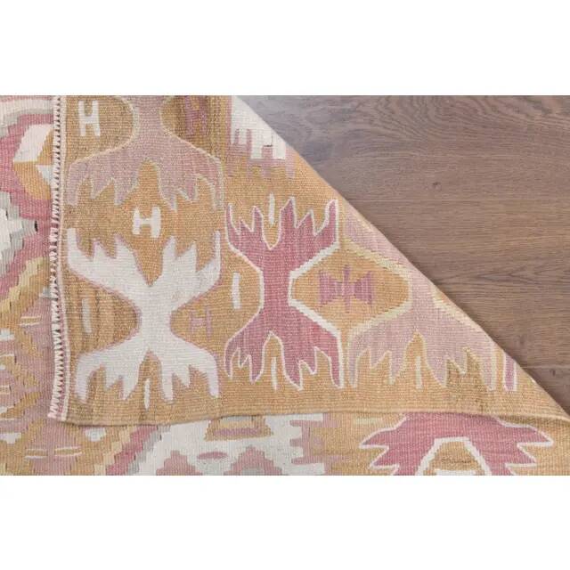 Vintage Turkish Oushak handmade cotton pink wool kilim area rug 120x165