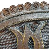 Vintage 1960s Hand-Carved Wooden Plate - Intricate Floral and Spiral