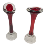 Duo of glass candle holders in the style of Murano