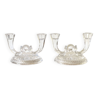 Pair of double molded glass candlesticks