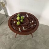Table basse années 60 tripode bois ciselé