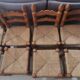 4 chairs and stools, brutalist art, straw and wood