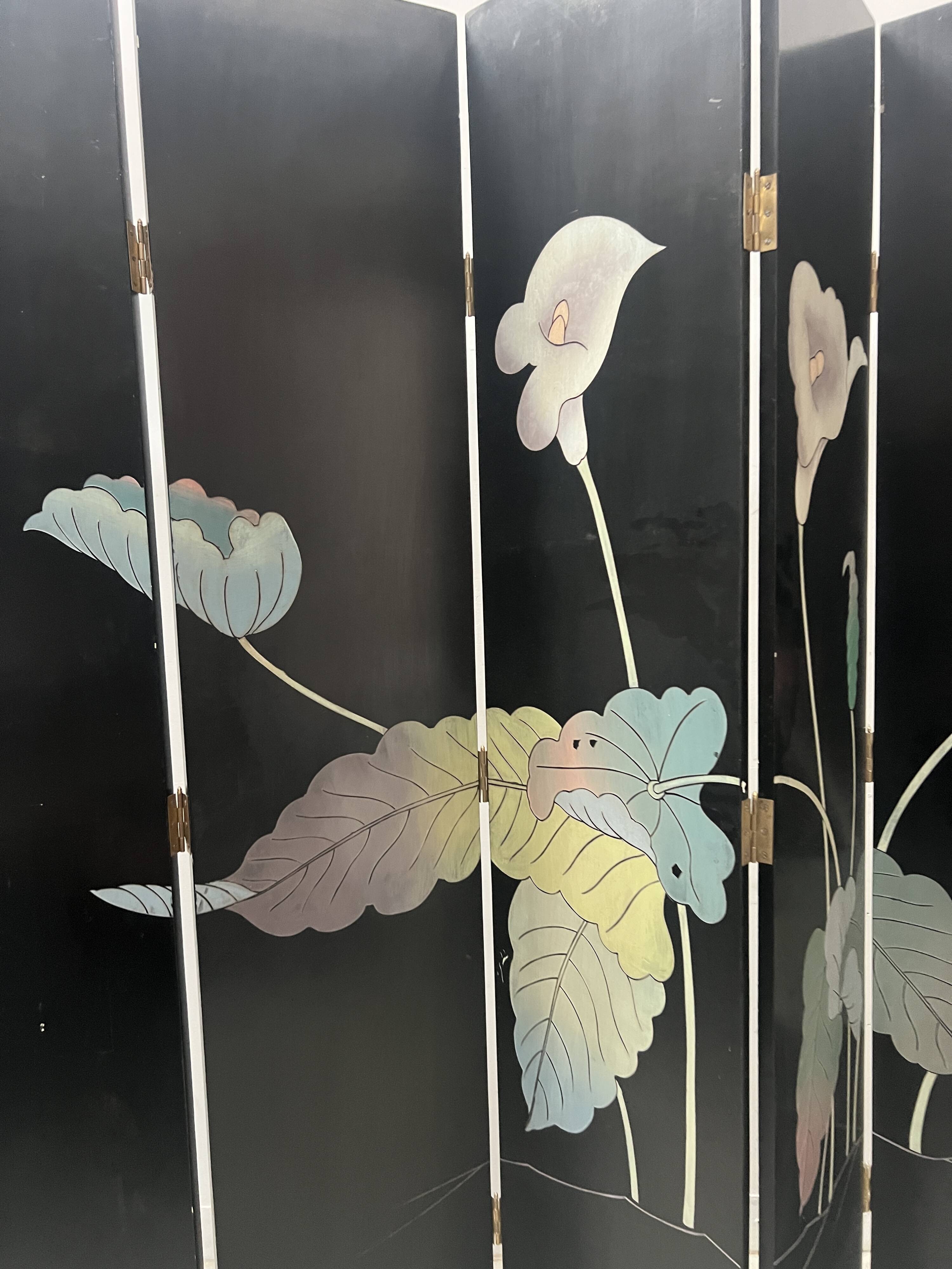 Six-panel painted screen, 20th century