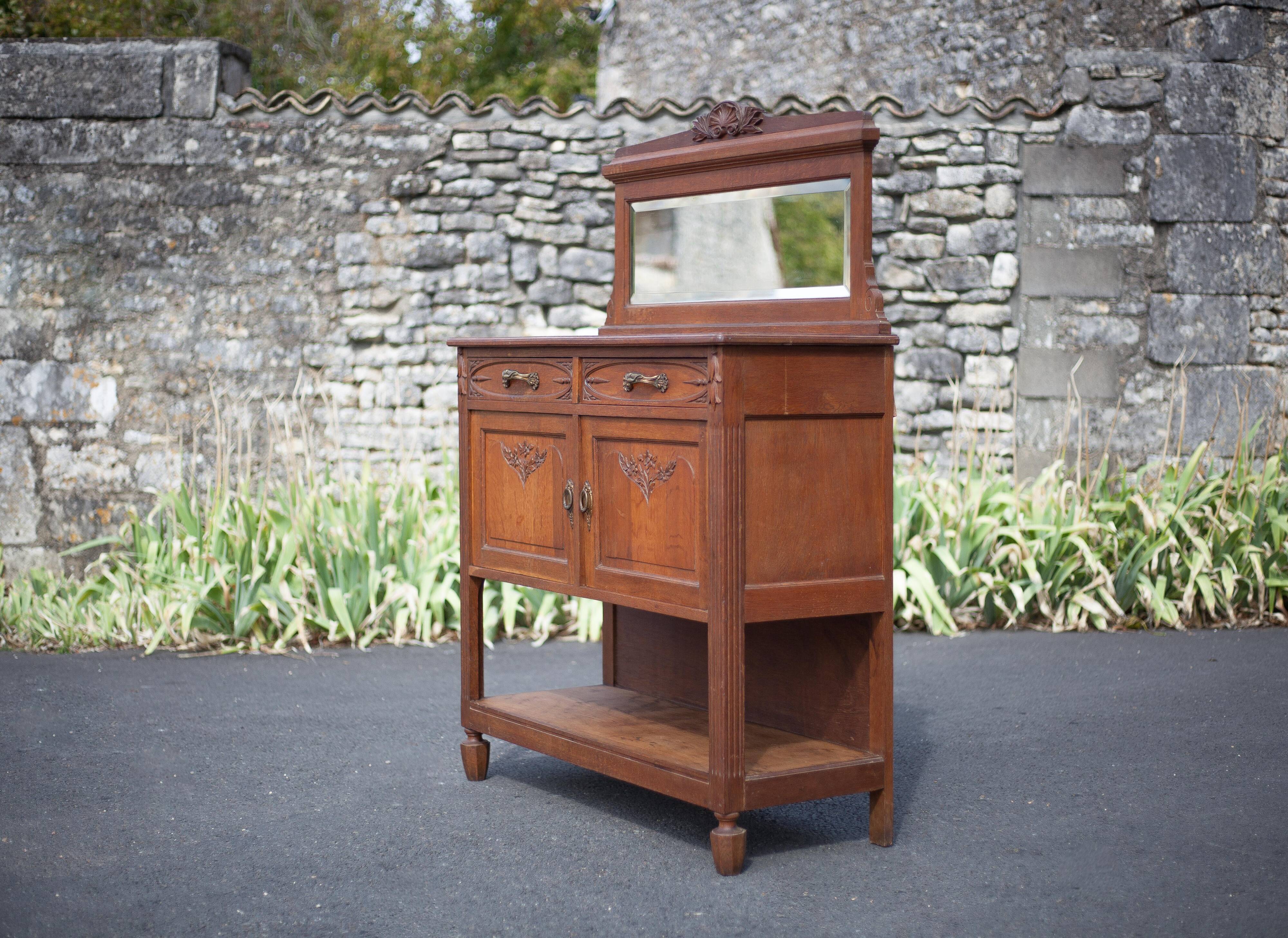 Buffet desserte bois vintage, meuble avec miroir, meuble de rangement