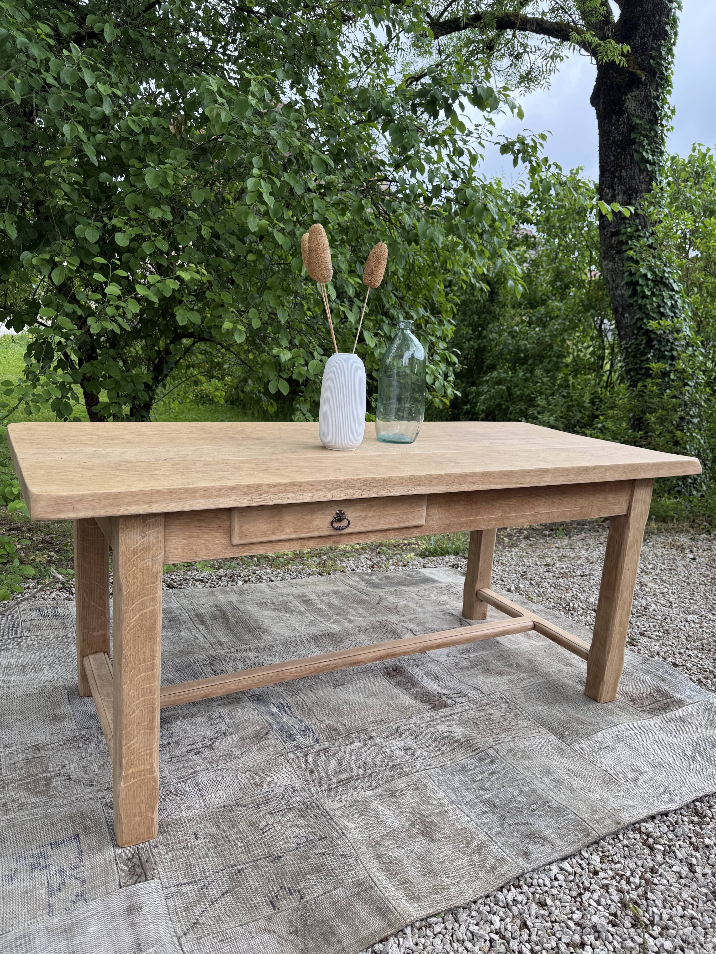 Table de ferme rénové 180cm double tiroir