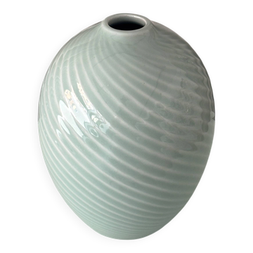 Minimalist Celadon Ribbed Porcelain Vase