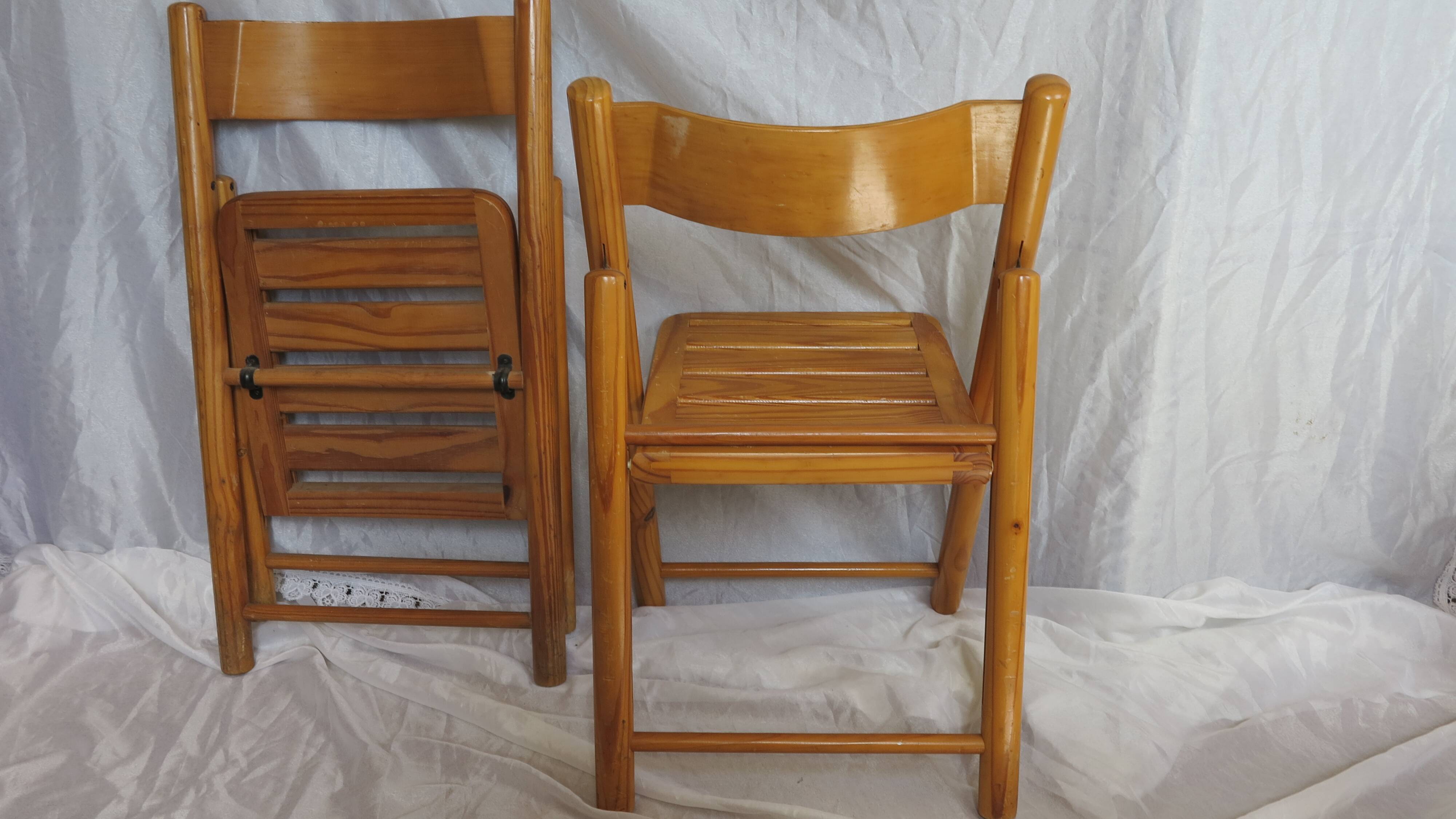 pair of pine folding chairs