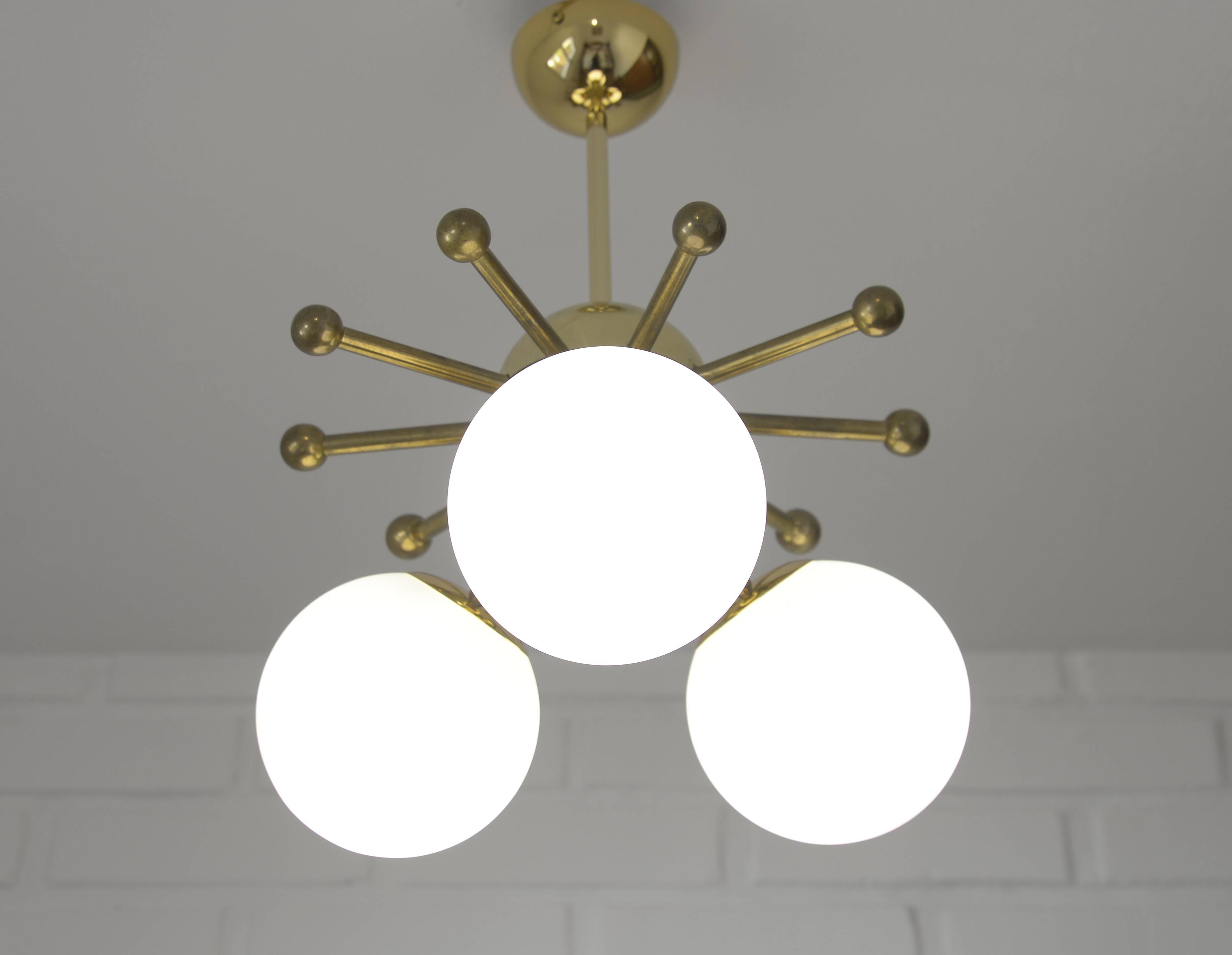 Vintage Sputnik Chandelier Gold Brass Space Age Redesign Pendant Lamp