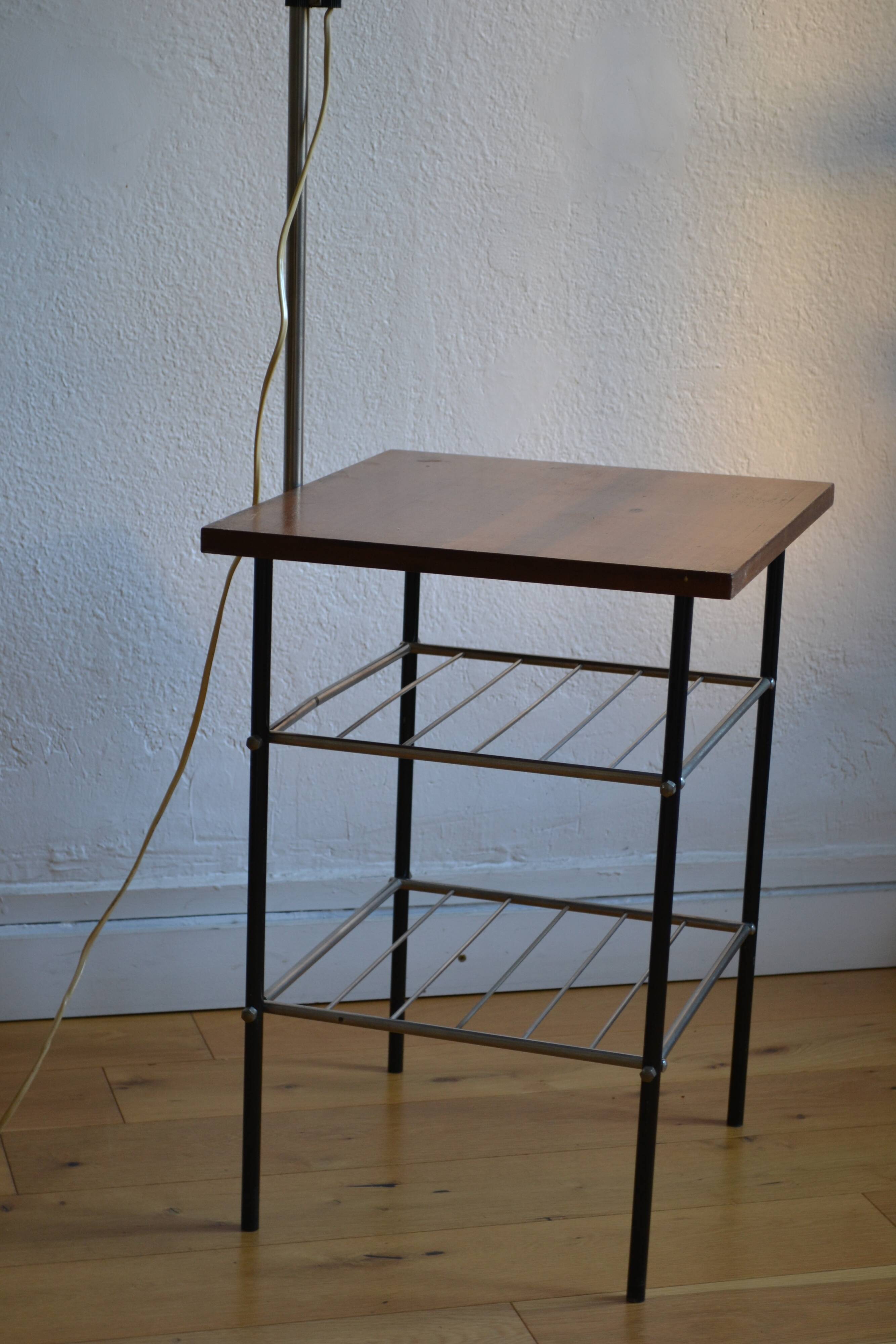 Vintage modernist reading floor lamp with table Poland 1960
