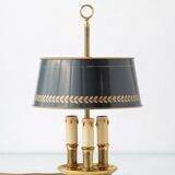 French Empire Bouillotte Lamp with Three Lights in Brass and a Gold-Plated Tin Shade with Laurel Design