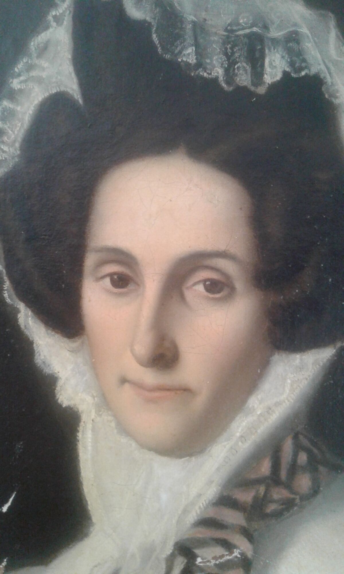 Old portrait painting oil on canvas "lady with lace cap" 19th