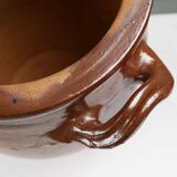 Grand pot en céramique brune émaillée, Belgique, années 1800.