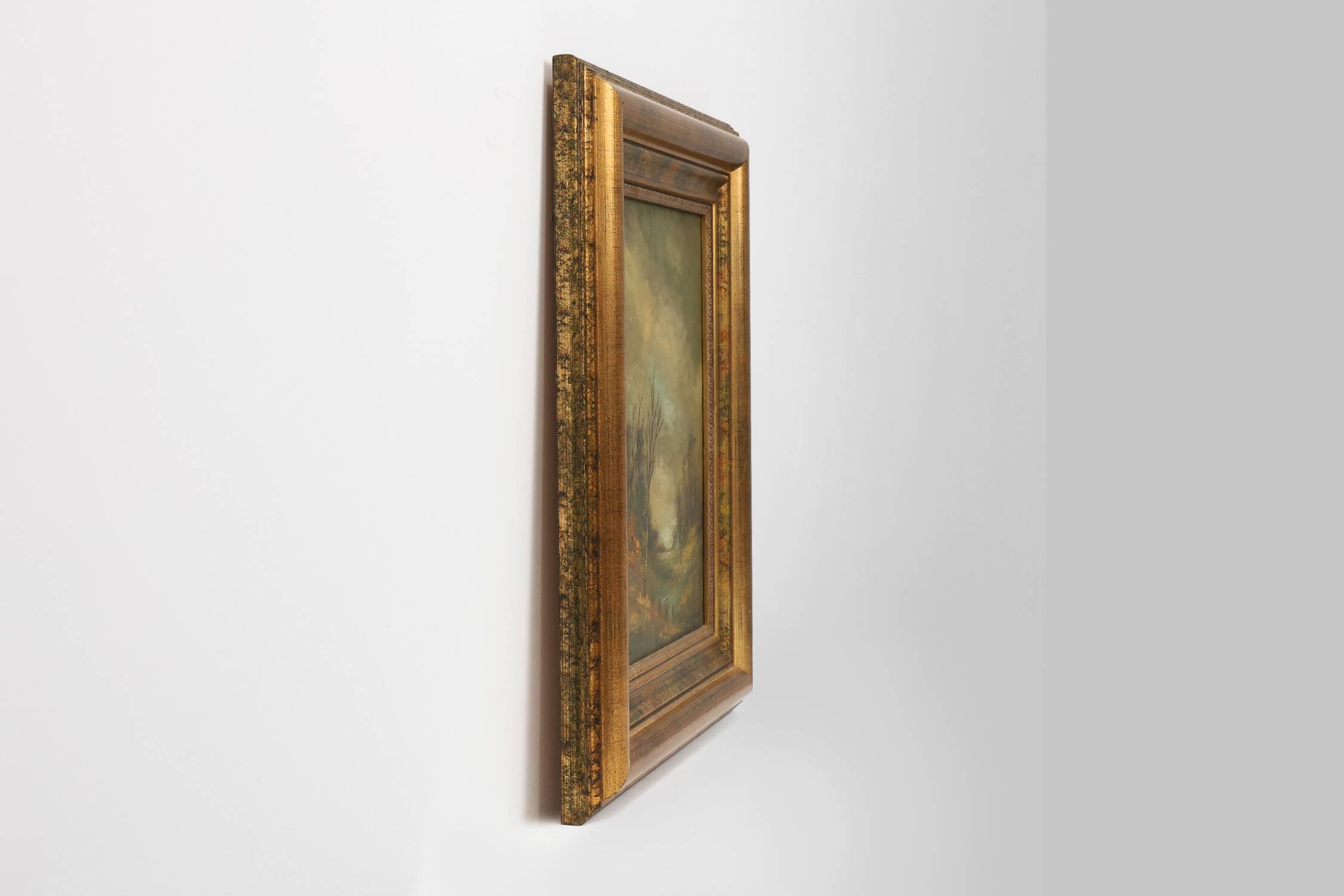 Signed Oil painting of a Landscape in Giltwood Frame, Belgium 1940s