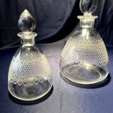 2 ENGRAVED GLASS LIQUOR CARAFES FROM THE 1930s-1940s