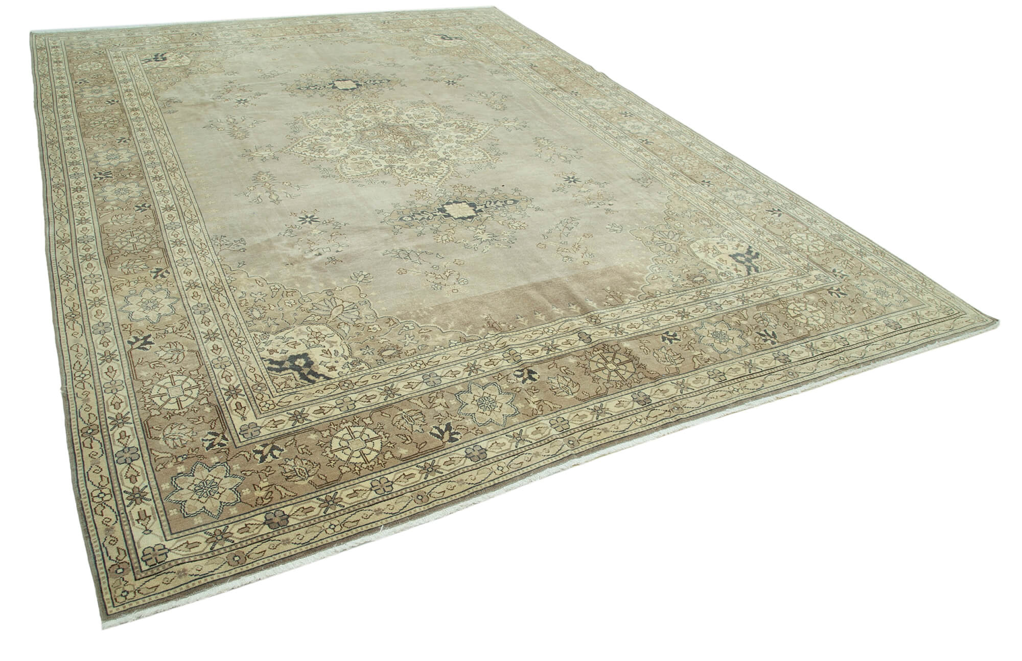 Handwoven persian vintage 274 cm x 368 cm beige wool carpet