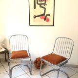 Pair of Cantilever chair design Gastone Rinaldi vintage 70 chrome steel wires