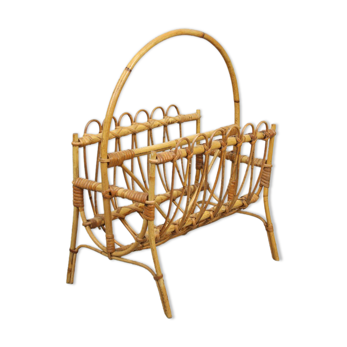 Vintage rattan newspaper magazine rack