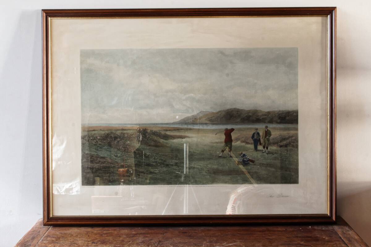 Coloured lithograph, "The Drive" Golf, after Douglas Adams (1853-1920)