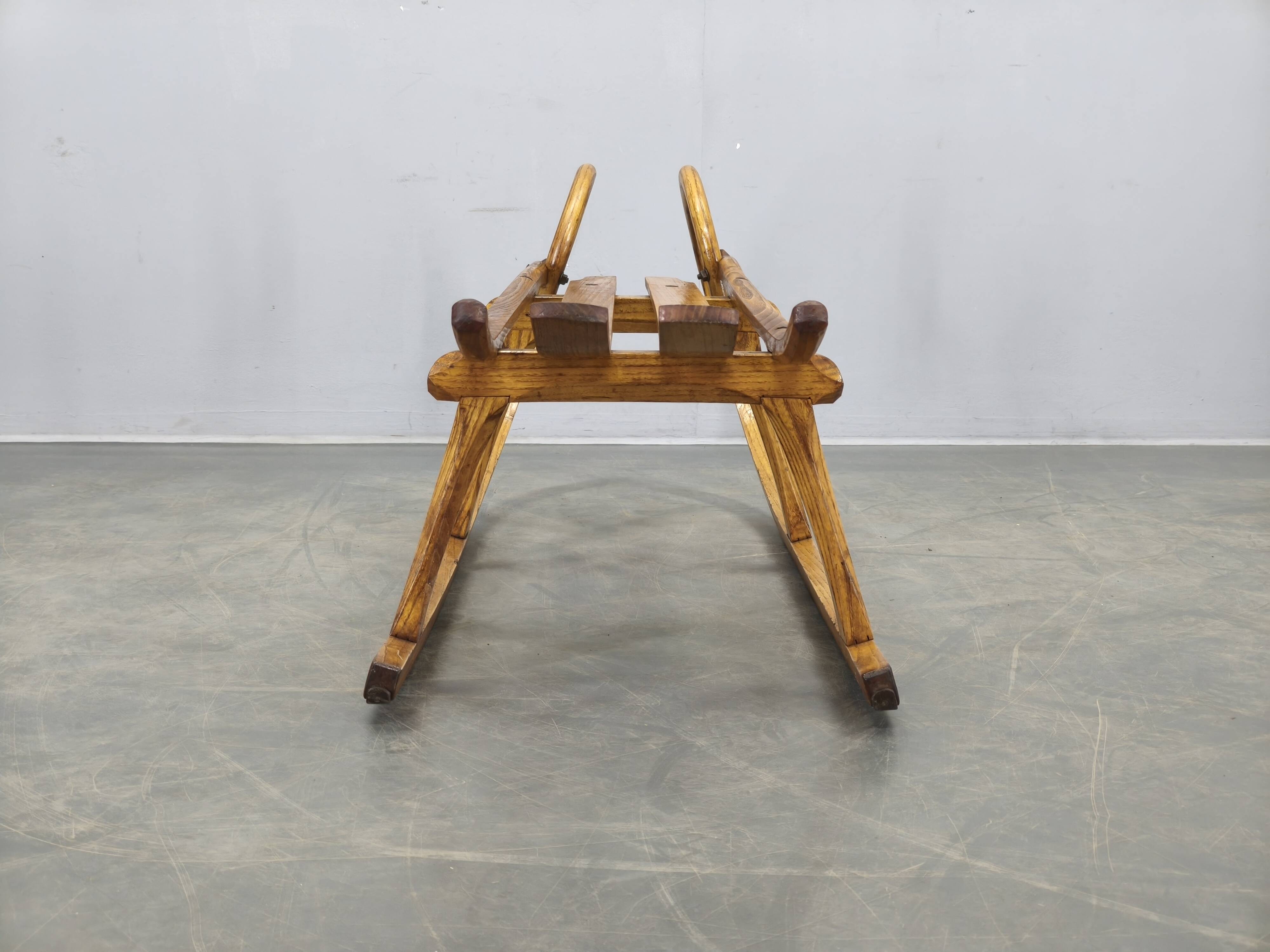 1930s Oak Wooden Sled, Czechoslovakia, Alpine Rustic Piece