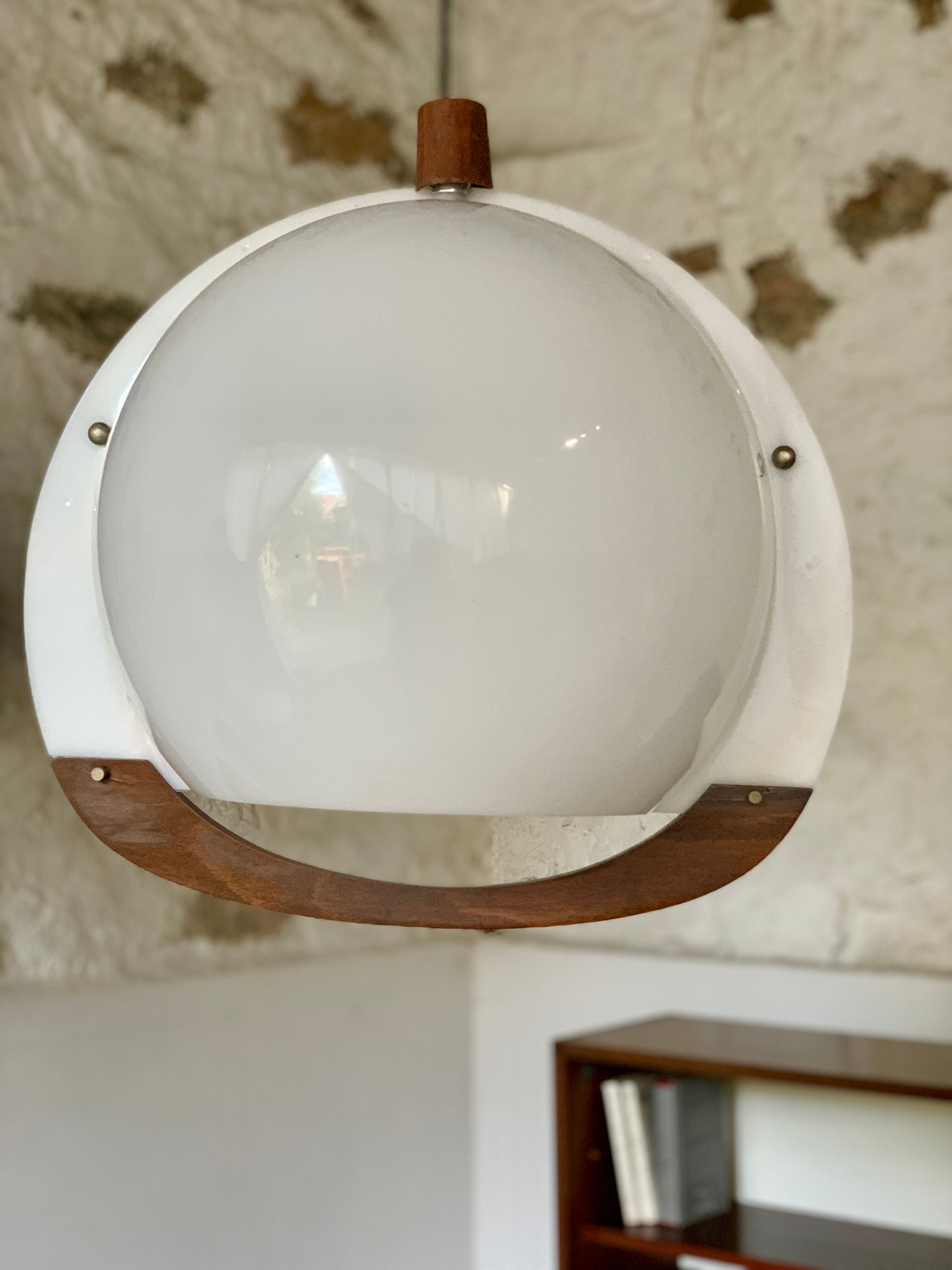 Vintage teak and plexiglass seventies pendant lamp