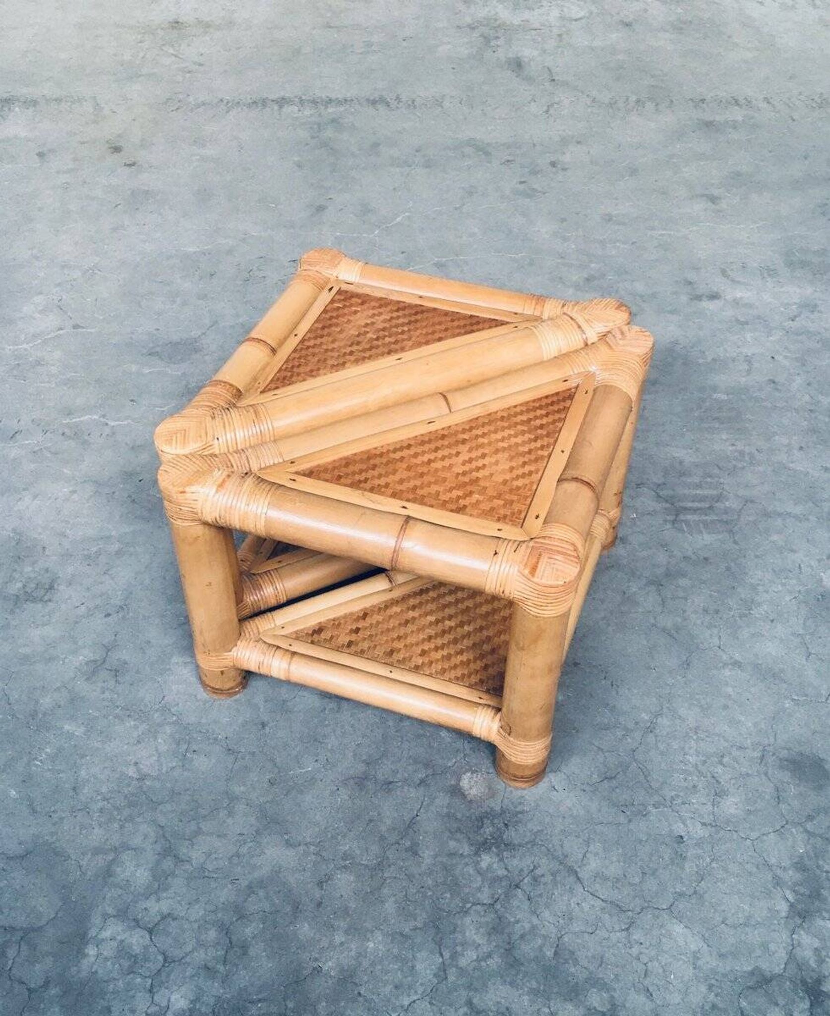 Handcrafted Bamboo Corner Table Set, 1970s, Set of 2