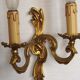 Stylish Vintage French Bronze Double Wall Sconces with Acanthus Leaf Detail