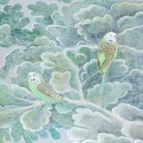 Painted canvas depicting parakeets. Contemporary work.