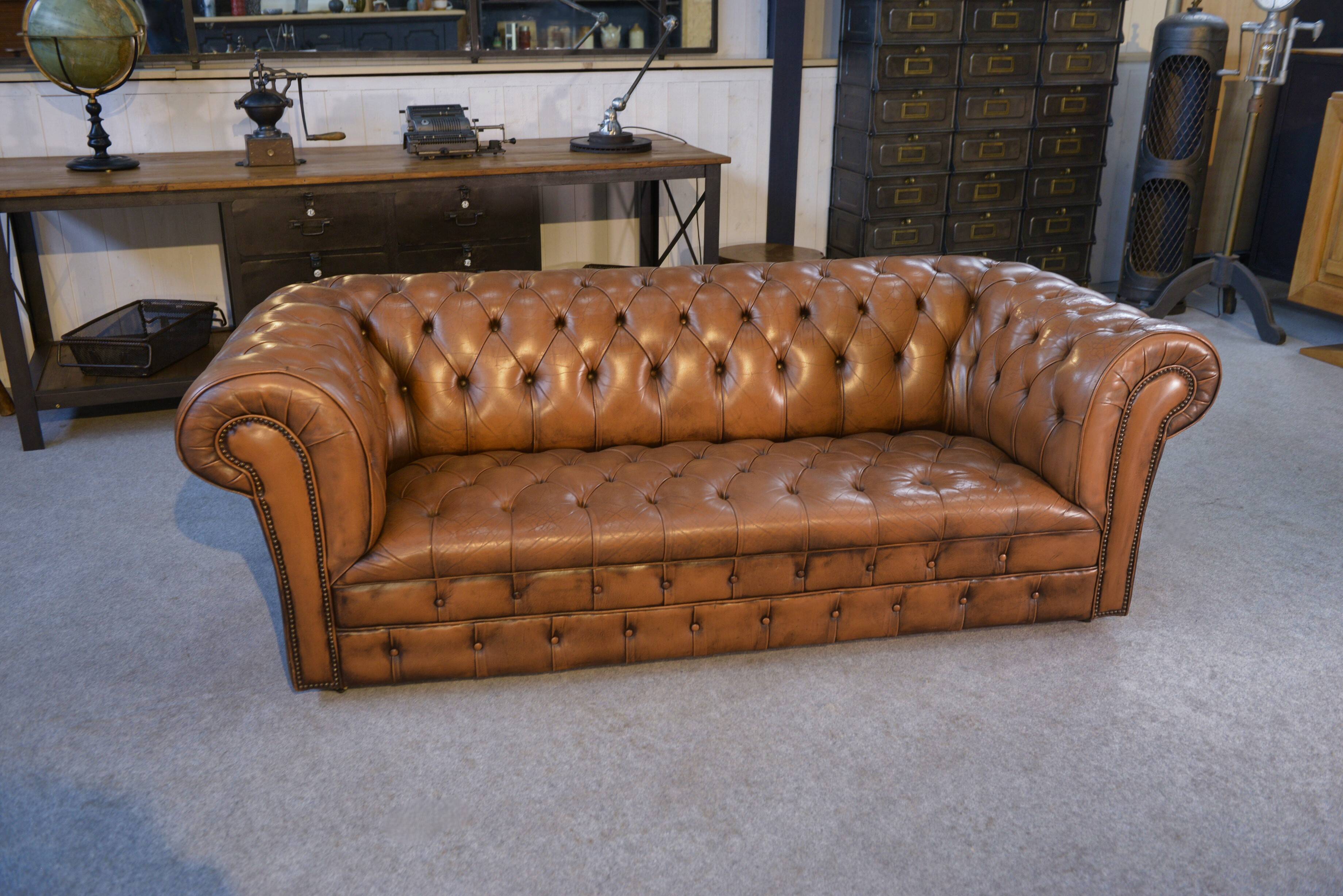 Chesterfield sofa in tan leather