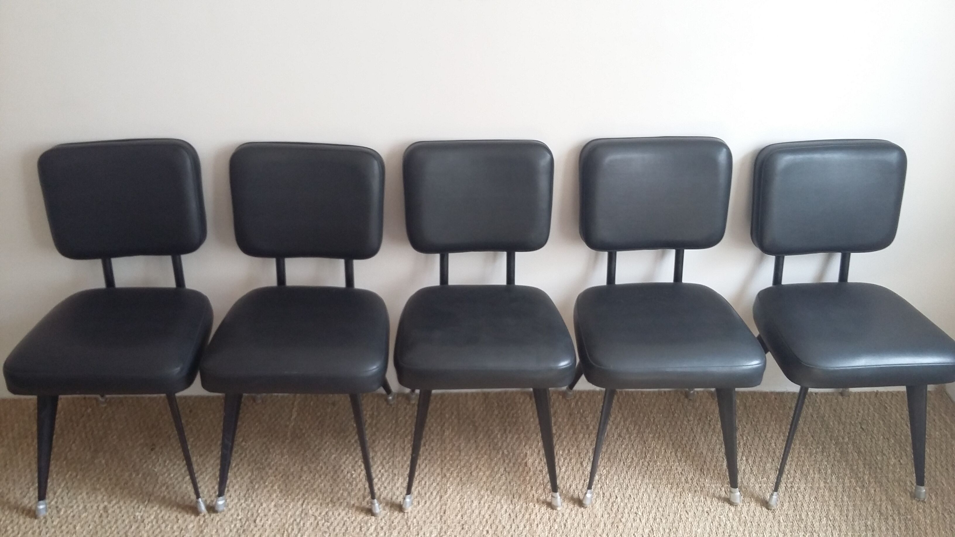 Set of 5 black industrial chairs - 1960s