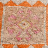 Tapis couloir kilim vintage , Orange, rose et beige boho pastel, 98x332 Cm