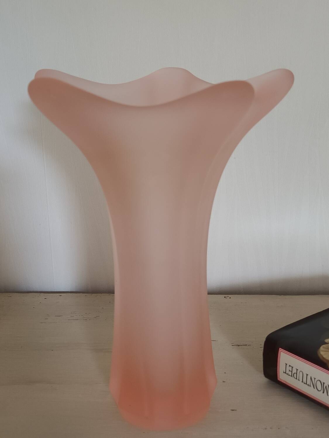 Vintage frosted pink glass corolla vase